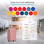 55x35x20cm Cabin Carry On Suitcase Hard Shell Overhead Luggage 100+ Airlines Approved | Cabin | Rose Gold