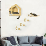 5pcs Wall Mounted Cat Tree Cat Climbing Shelf Set Scratching Post, Oak