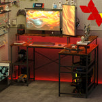 L Shaped Gaming Desk W/ Led Lights And Power Outlets