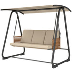 3 Seater Garden Swing Chair With Adjustable Canopy, Sand Brown