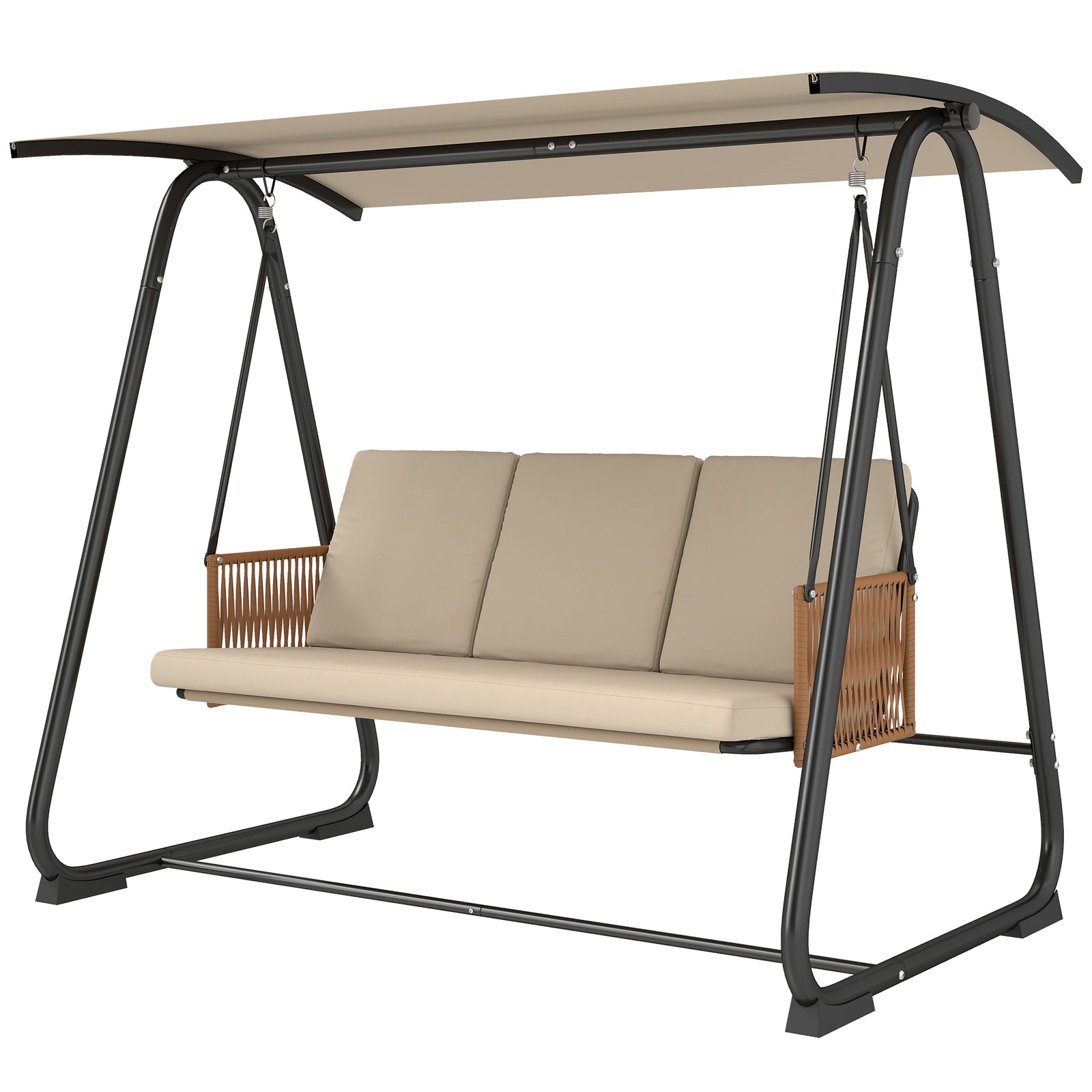 3 Seater Garden Swing Chair With Adjustable Canopy, Sand Brown