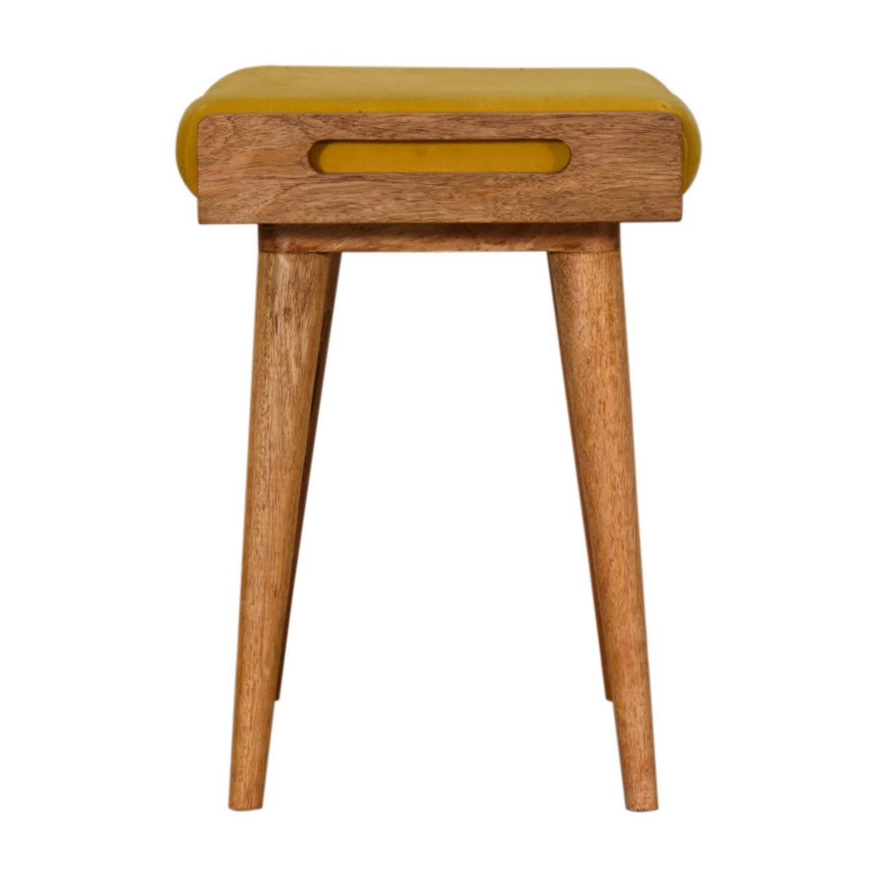 Solid Mango Wood Mustard Velvet Tray Style Footstool