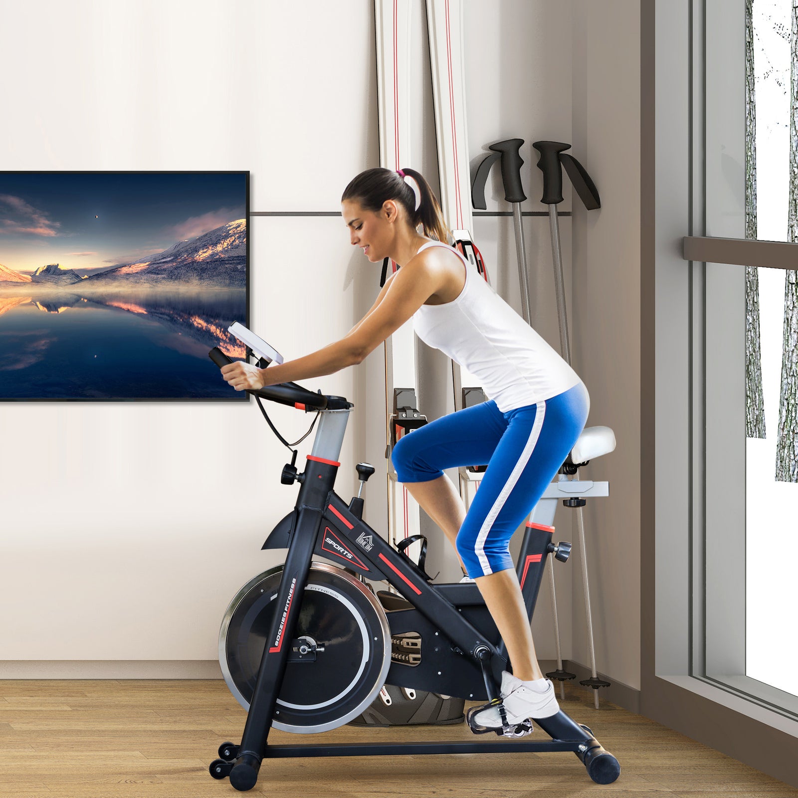 Exercise Bike Indoor Cycling W/ Lcd Display, Heart Sensor | Black