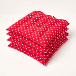 Red Polka Dot Seat Pad With Button Straps 100% Cotton, 40 X 40 Cm | Set of 4 | Red