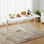 Folding Drop Leaf Table With 6 Wheels | White