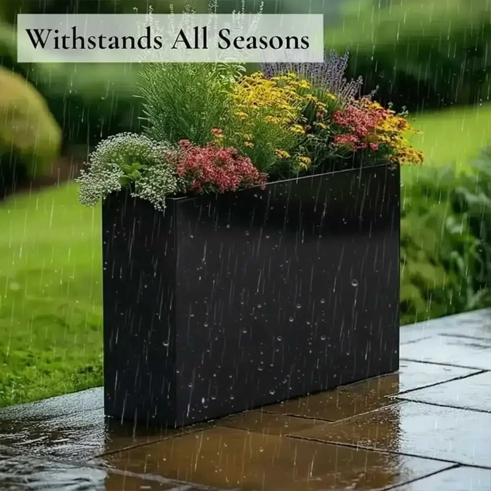 Long Zinc Galvanised Tall Trough Planter | 100cm x 35cm x 80cm | Black Gloss