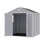 8x6ft Outdoor Plastic Tool Shed With Apex Roof & Floor, Double Doors, Ventilation & Window, Lockable Backyard Storage House