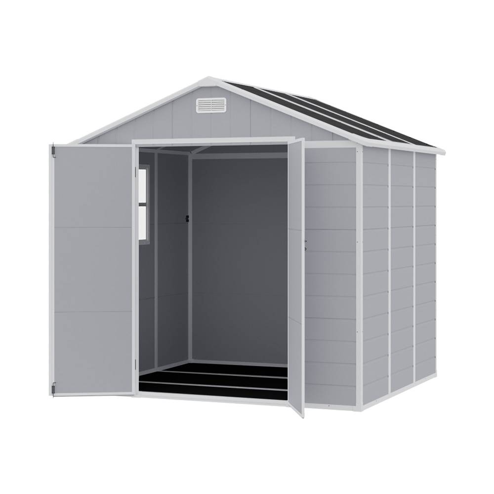 8x6ft Outdoor Plastic Tool Shed With Apex Roof & Floor, Double Doors, Ventilation & Window, Lockable Backyard Storage House