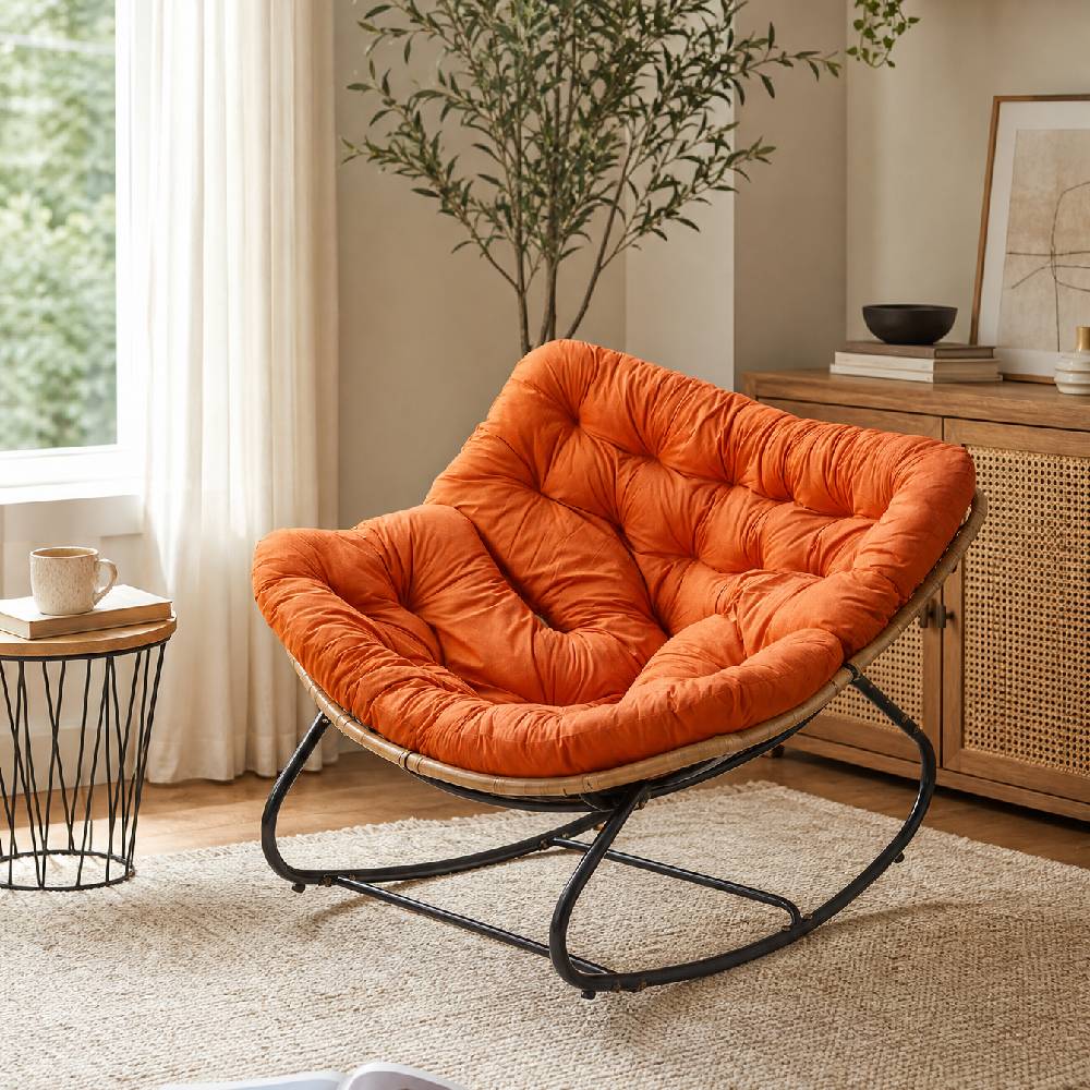 Modern Rocking Chair with Cushion – Compact | Orange
