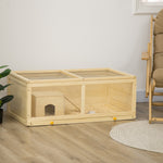 Pawhut Wooden Hamster Cage With Sliding Tray, Openable Top, Hut | Natural