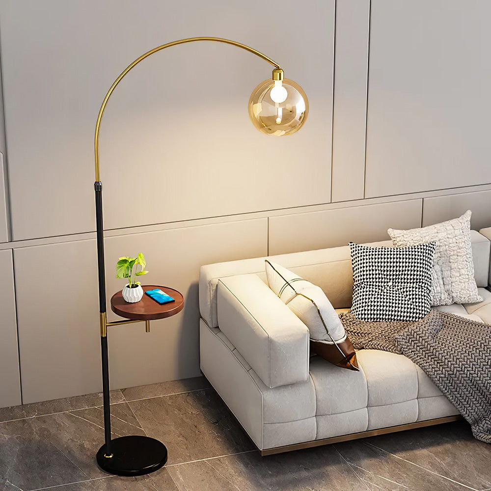 Breeins Modern Adjustable Arc Floor Lamp With Wood Tray