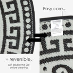 Luxury Outdoor Rug Waterproof Reversible Round For Garden Patio 100% Recycled, Black Enid Aztec