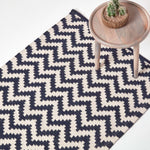 Casablanca Handwoven Zig Zag Pattern Dark Blue And White Cotton Rug | 120cm x 180cm | Dark Blue