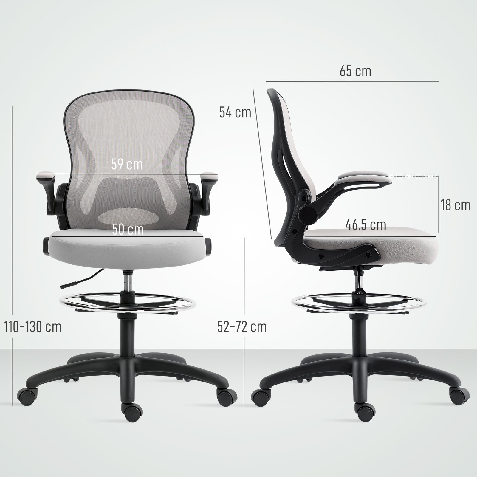 Draughtsman Chair Mesh Chair With Footrest | Grey