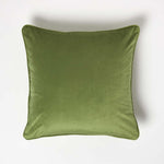 Filled Velvet Cushion With Piped Edge 46 X 46 Cm | 45cm x 45cm | Olive Green