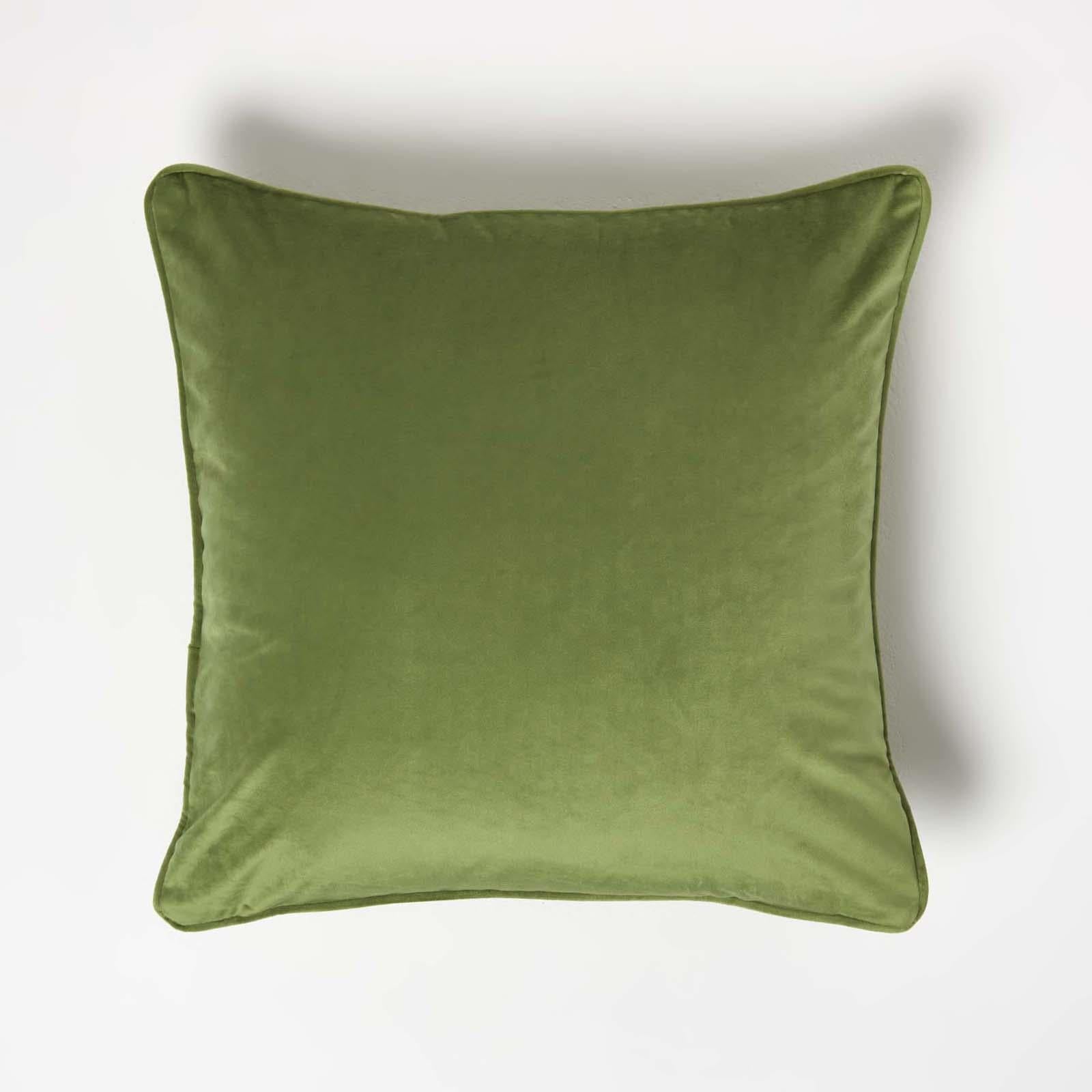 Filled Velvet Cushion With Piped Edge 46 X 46 Cm | 45cm x 45cm | Olive Green