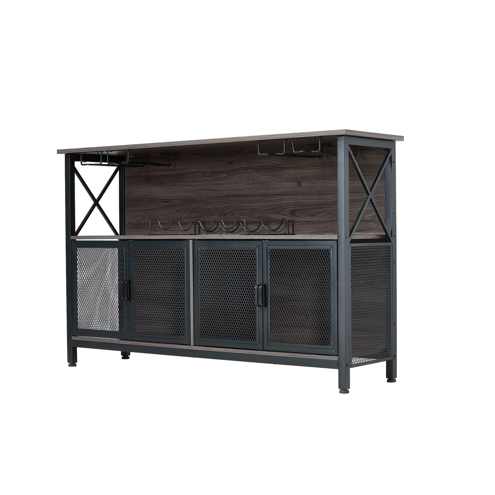 Industrial Wine Bar Cabinet With Metal Frame | Black & Grey