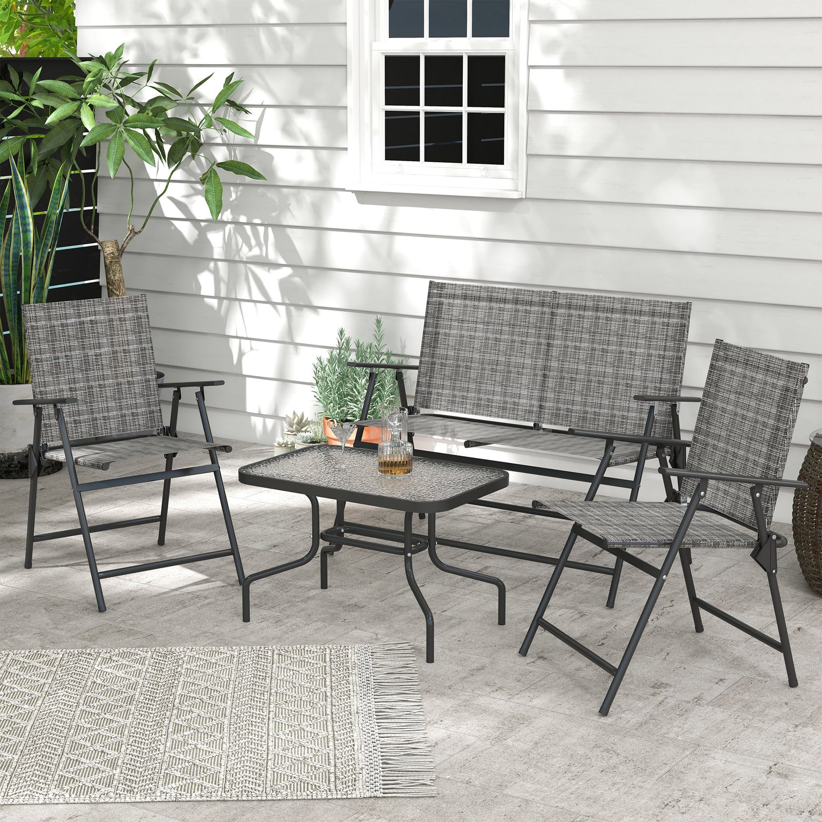 Outdoor 4 Pieces Patio Set, Mesh Fabric | Light Grey