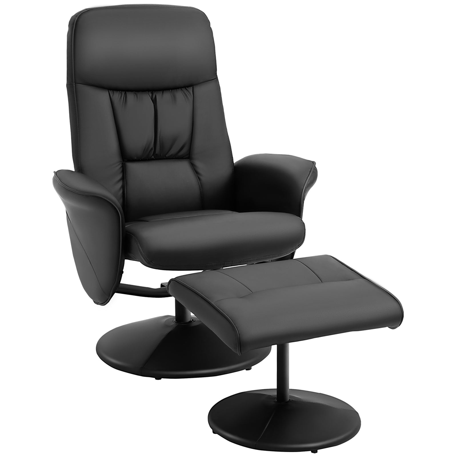 Pu Leather Armchair And Footrest Swivel Recliner W/ Ottoman | One Size | Black
