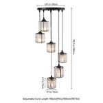 Modern 6-light Crystal Pendant Light Adjustable Linear Ceiling Fixture With Round Glass Shades