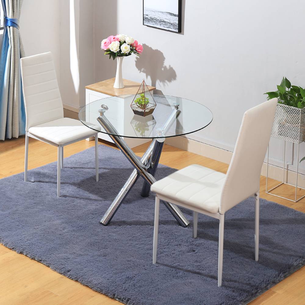 88cm Dia X 75cm H Tempered Glass Crossover Round Dining Table | Large