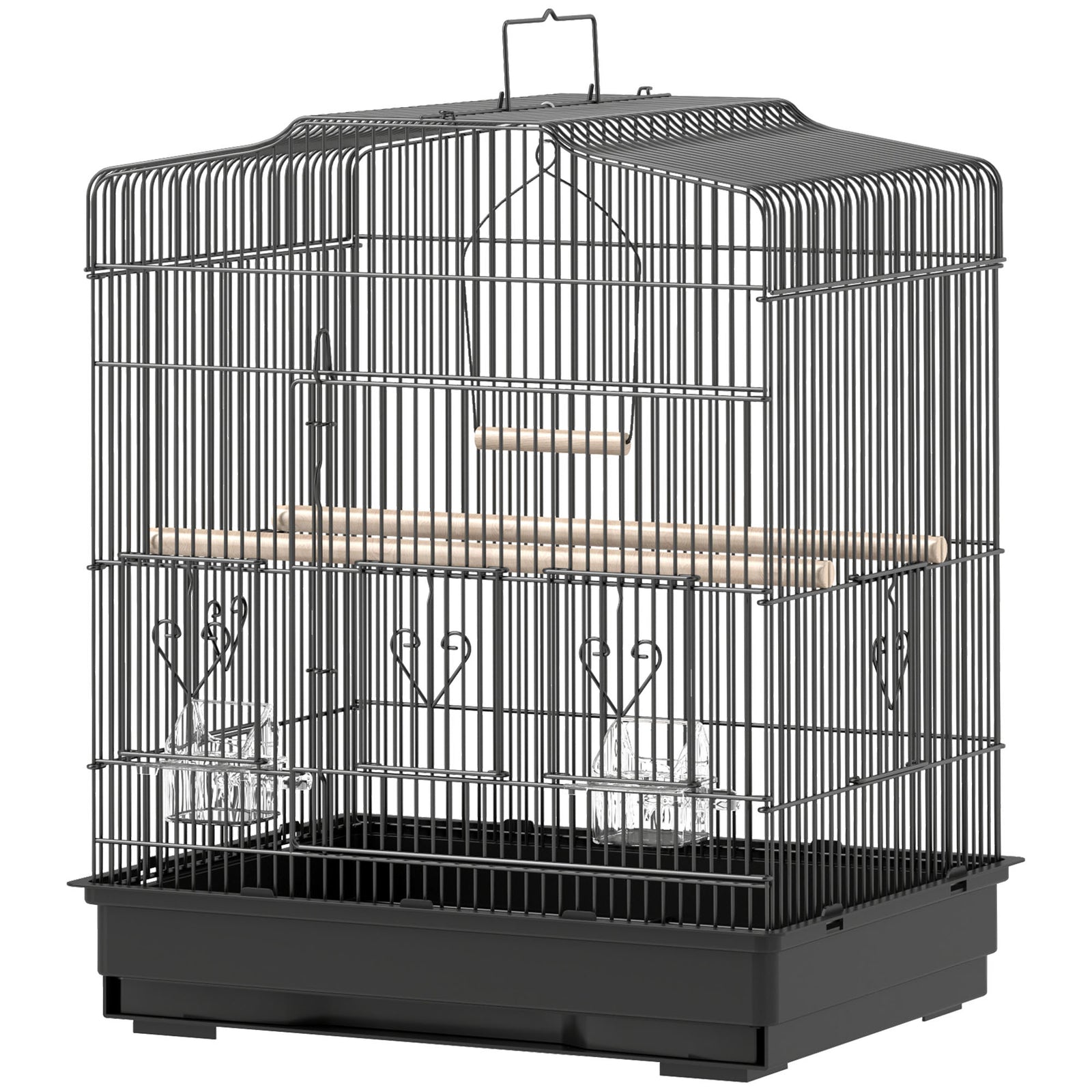 Pawhut 59cm Large Bird Cage With Stand, Perches, Food Bowls, Swing, Black