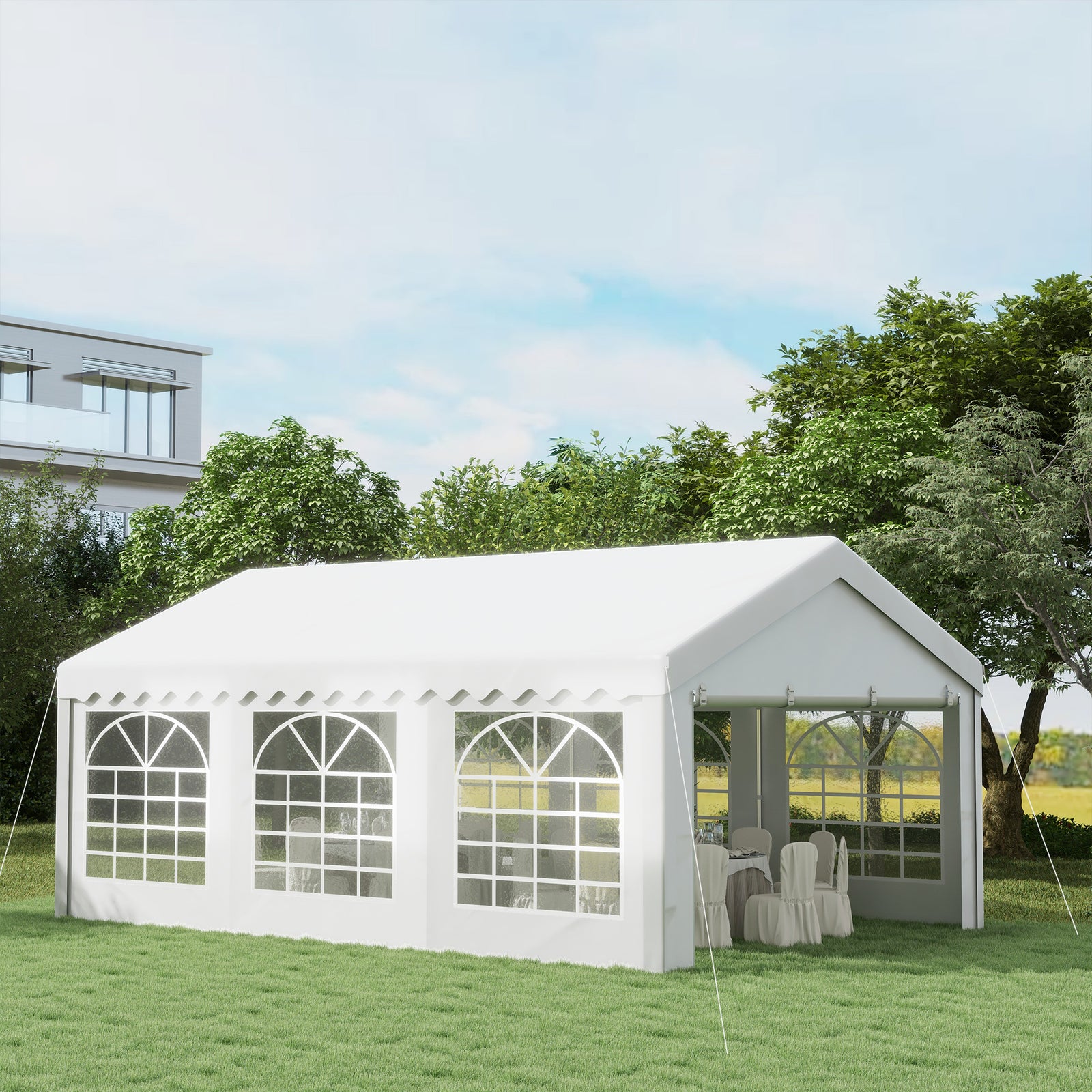 Garden Gazebo Portable Carport Shelter W/removable Sidewalls | Large | White