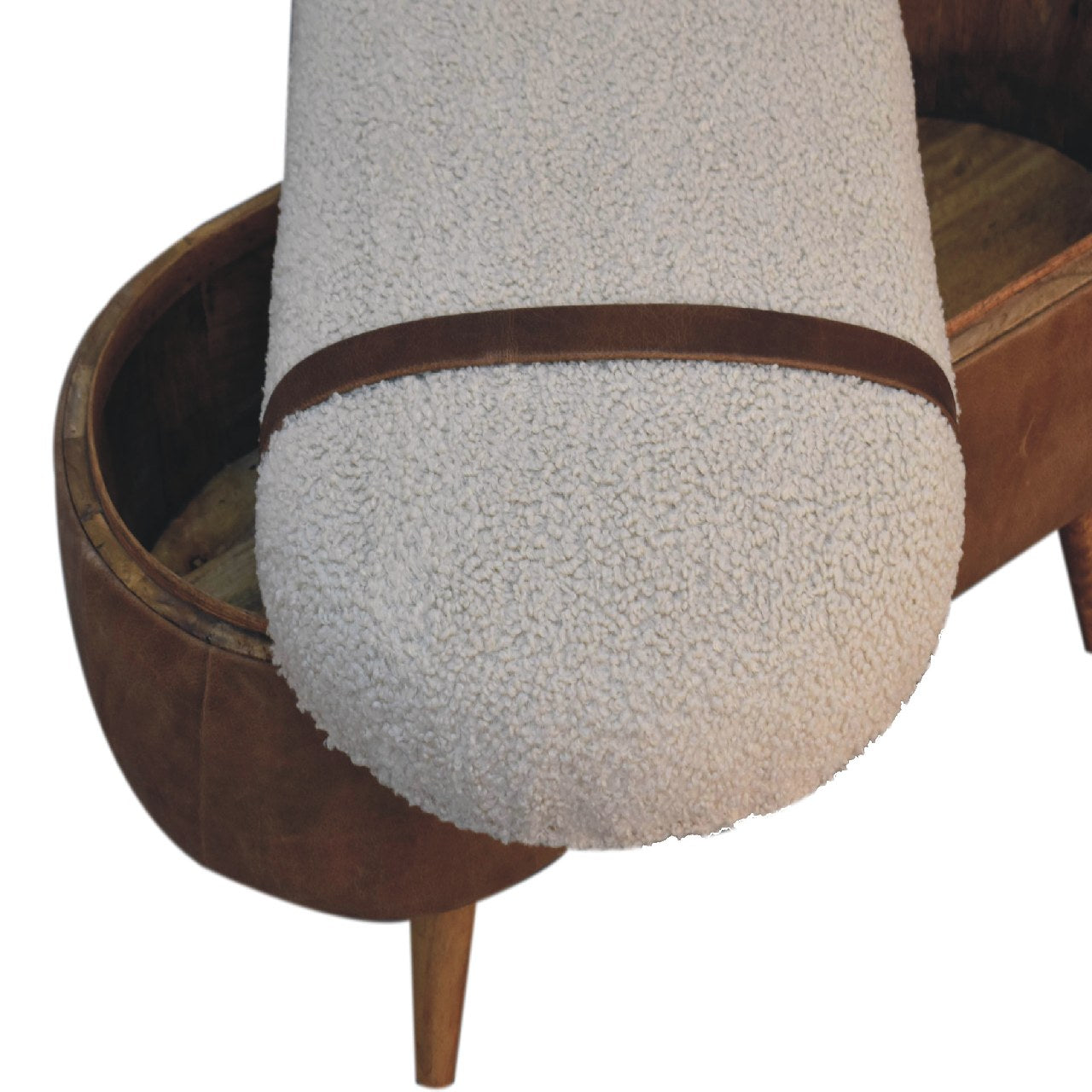 Artisan Furniture Solid Wood Tan Buffalo Boucle Nordic Bench, Upholstered