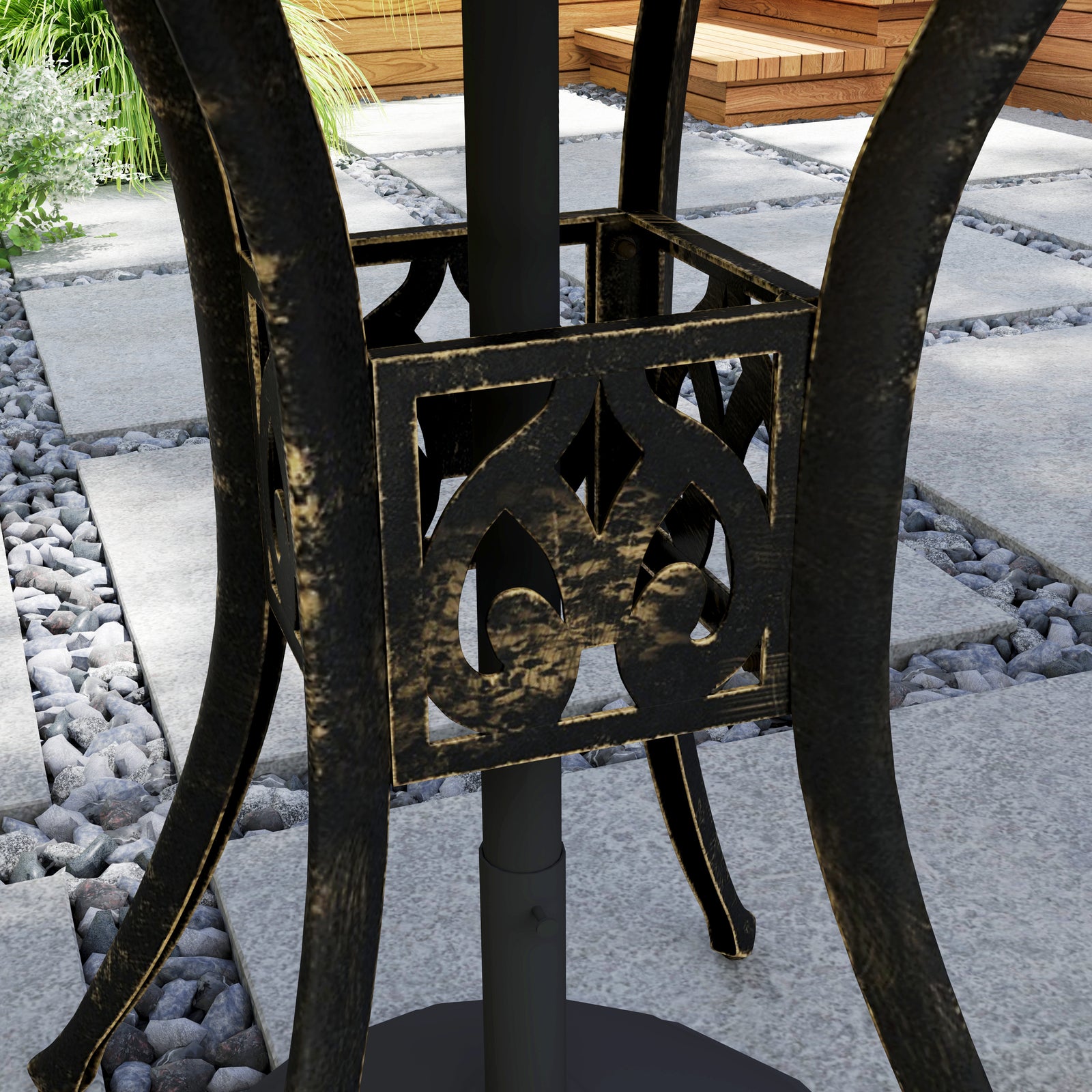 78 Cm Round Garden Dining Table W/ Parasol Hole | Bronze