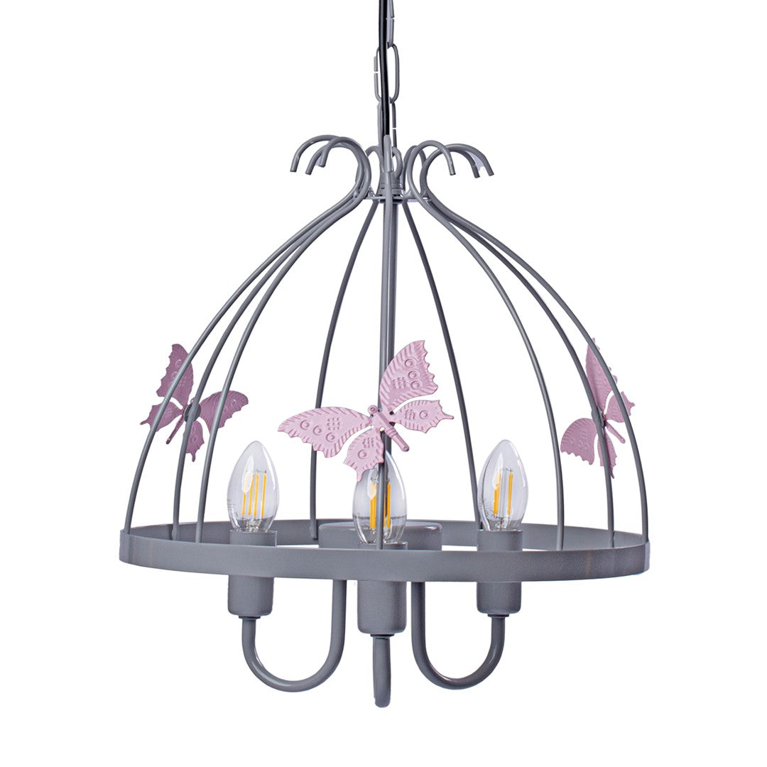 Kago Pink/grey Pendant Lamp Beautiful Hand Made Ceiling Light With A Butterfly Theme In Modern Grey And Baby Pink