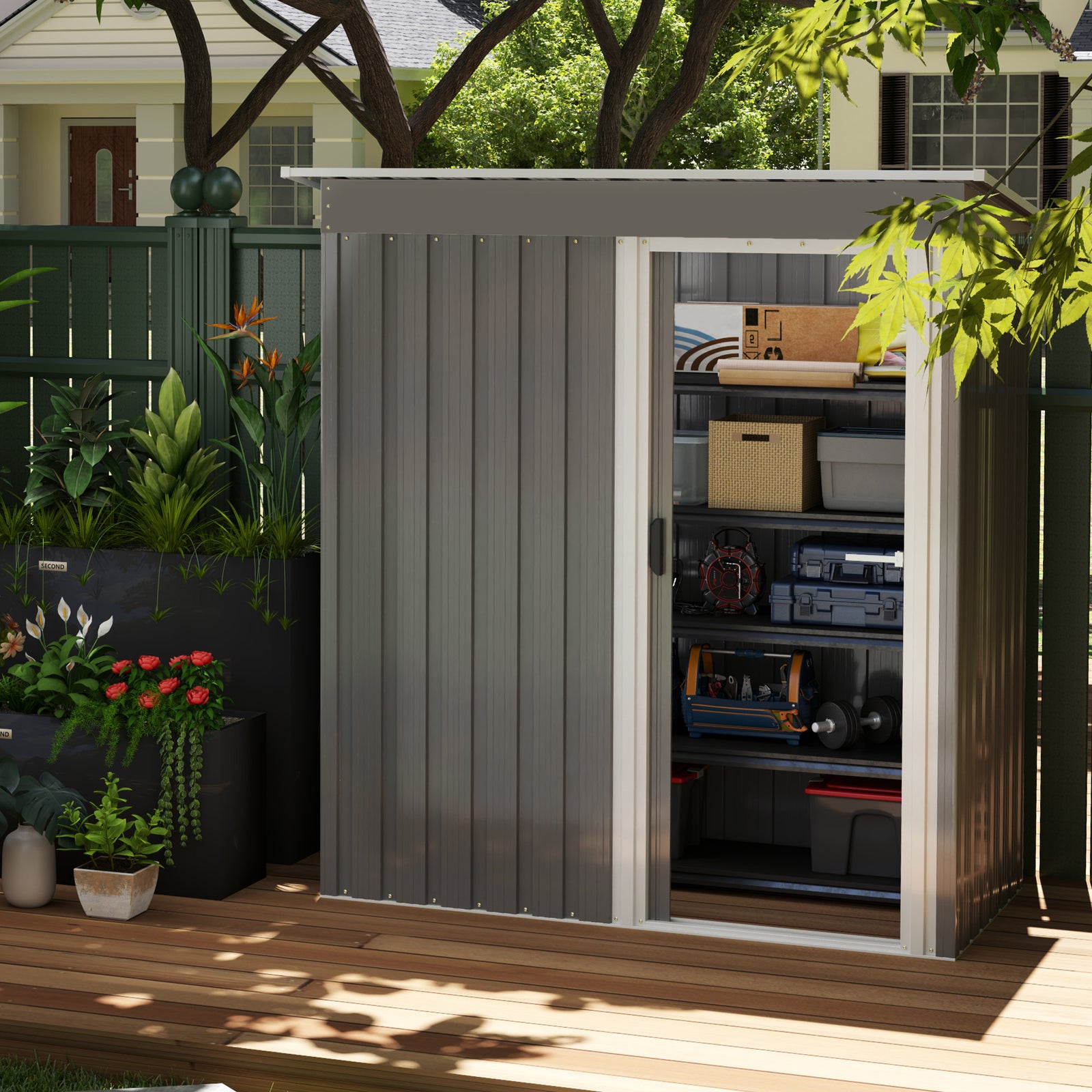 5 X 3ft Garden Storage Shed Sliding Door Sloped Roof Tool