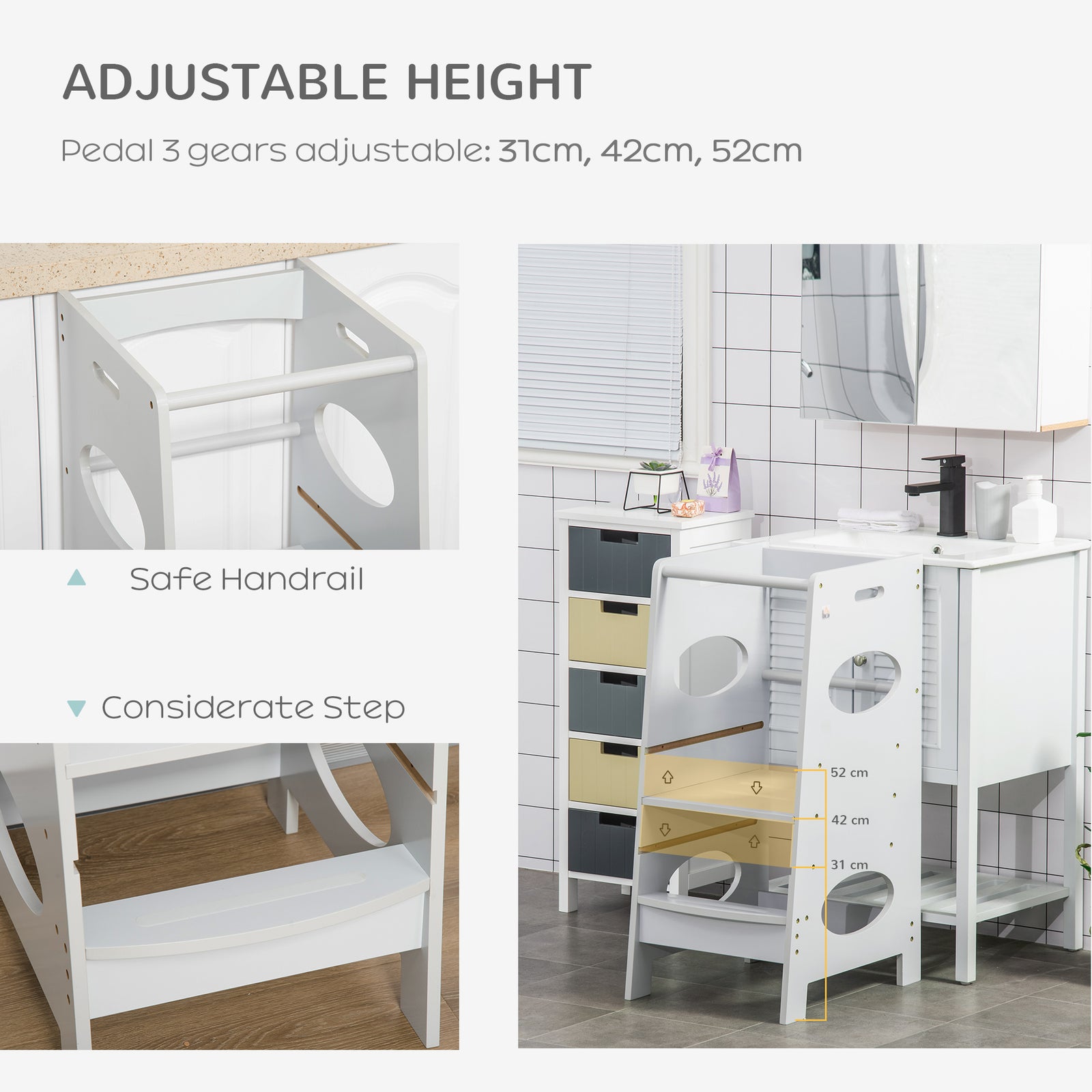 Step Stool Toddler Kitchen Stool With Adjustable Standing Platform | Grey