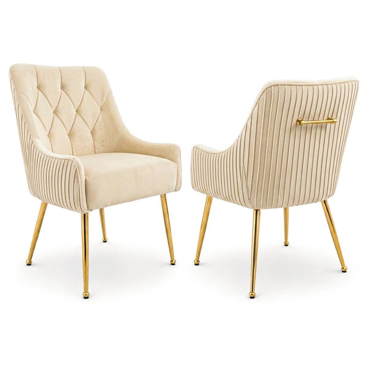 Dining Chairs Upholstered Tufted Velvet Kitchen Chairs | Set of 2 | Cream