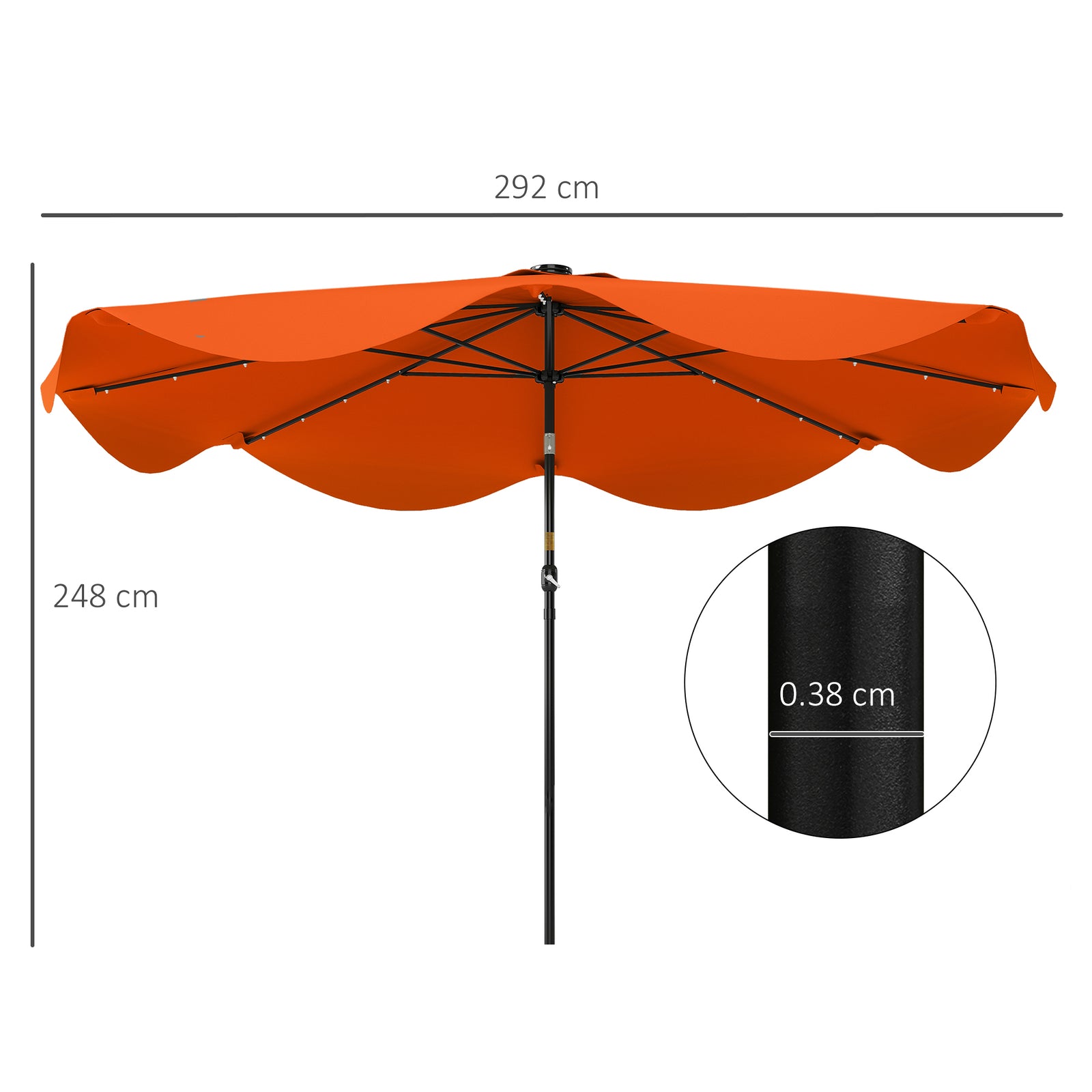 Solar Garden Parasol W/ Led, Tilt | Orange