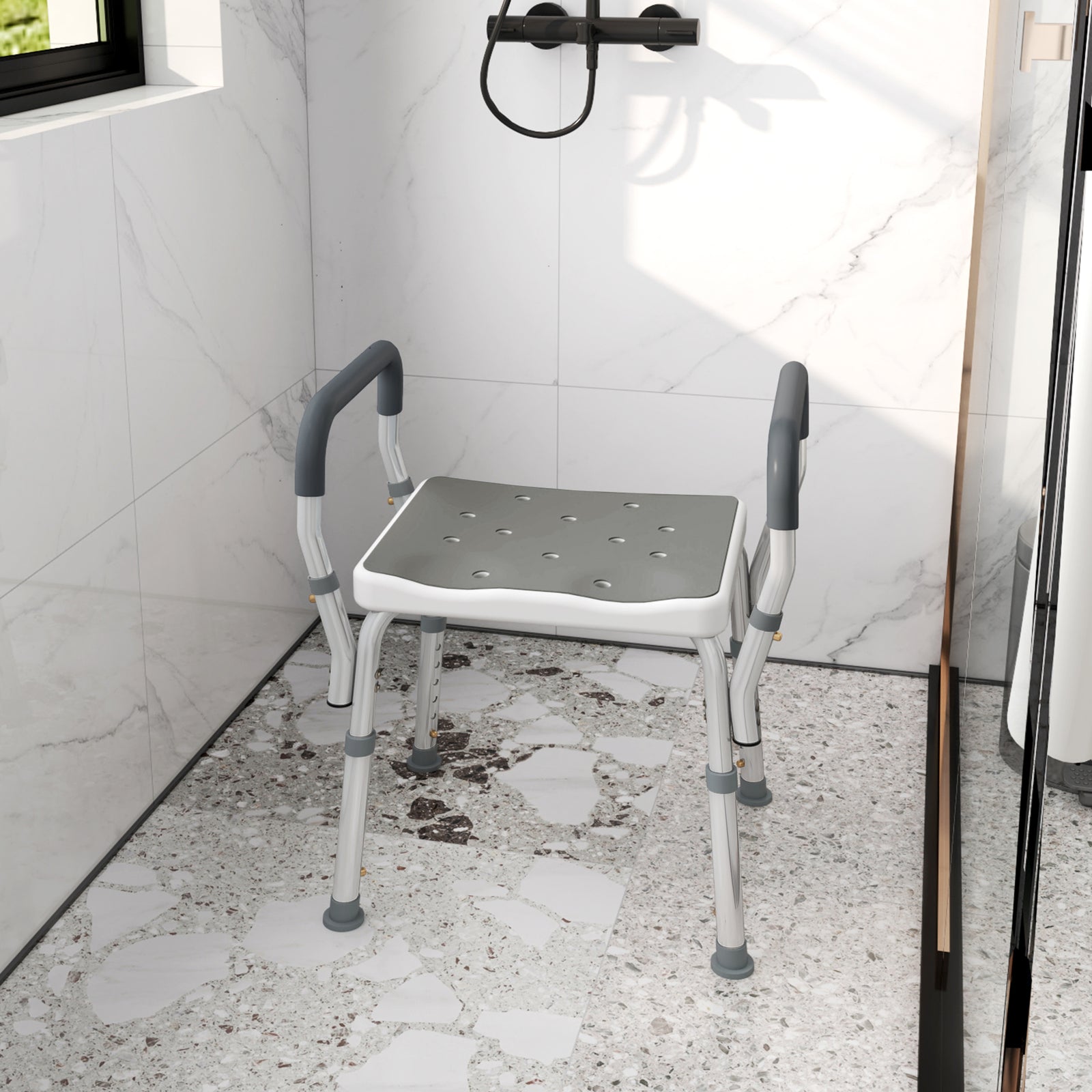 Rust-free Aluminium Bath Chair With Adjustable Height, Grey
