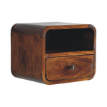 Solid Wood Extra Mini Wall Mounted Curved Chestnut Bedside With Open Slot