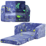 2 In 1 Kids Chair Bed With Glow In The Dark Cosmic Design | Blue