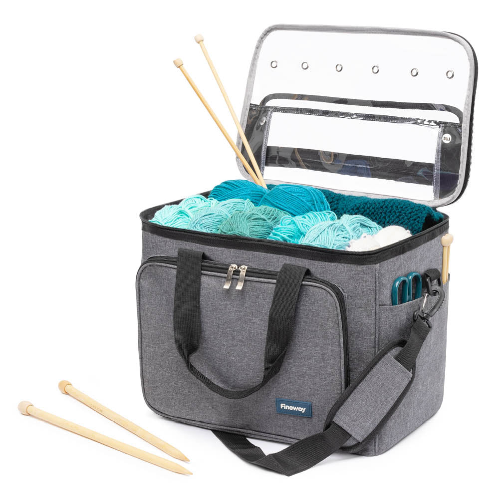 Knitting Bag Crochet Storage Bag Yarn Organiser Pvc Lid | Large | Grey