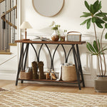 HOMCOM Console Table, Industrial Narrow Sofa Table With 2 Tiers, Metal Frame