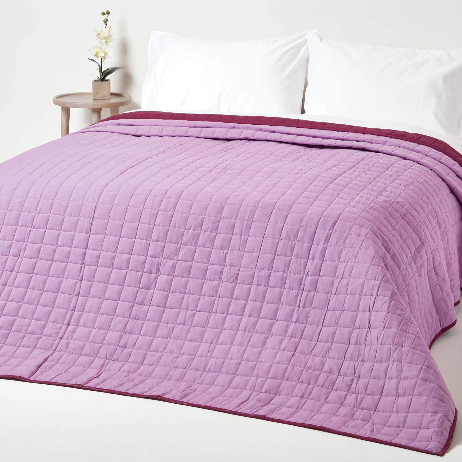 Cotton Quilted Reversible Bedspread | 230cm x 250cm | Purple