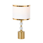 Gold & White Led Table Lamp With Crystal Accents – Cylindrical Fabric Shade, Adjustable Colour Temperature