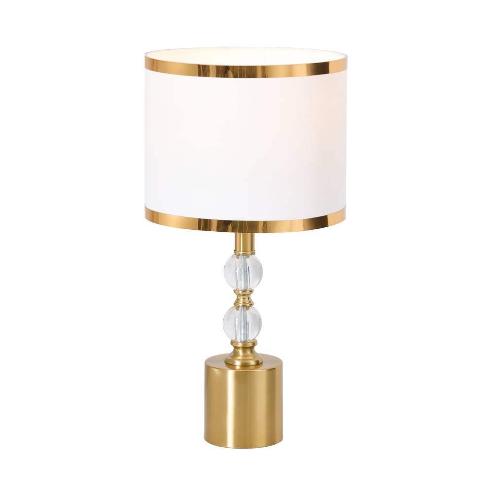Gold & White Led Table Lamp With Crystal Accents – Cylindrical Fabric Shade, Adjustable Colour Temperature