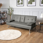 Faux Leather Click Clack Sofa Bed - 2 Seater | Grey