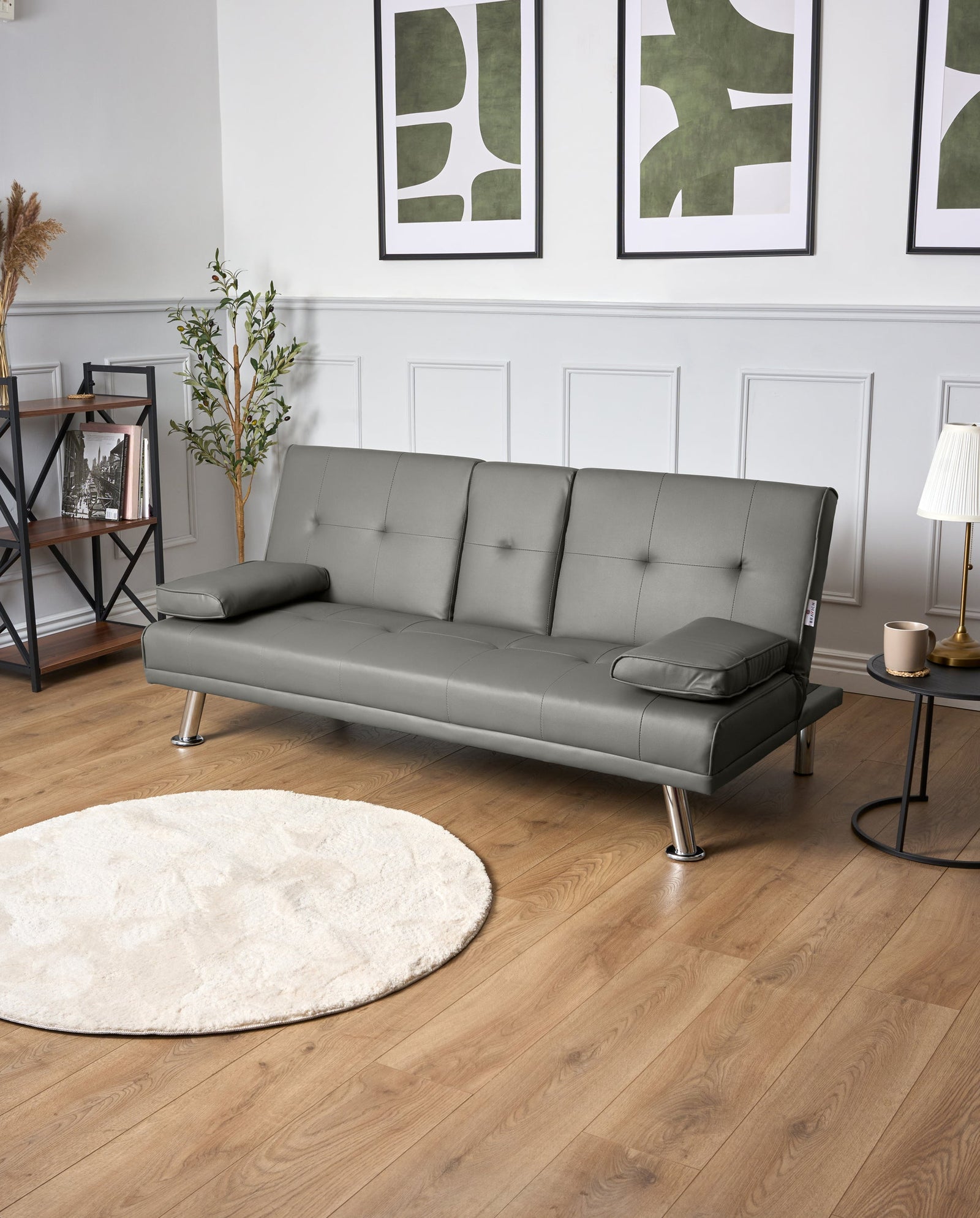 Faux Leather Click Clack Sofa Bed - 2 Seater | Grey