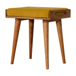 Solid Mango Wood Mustard Velvet Tray Style Footstool