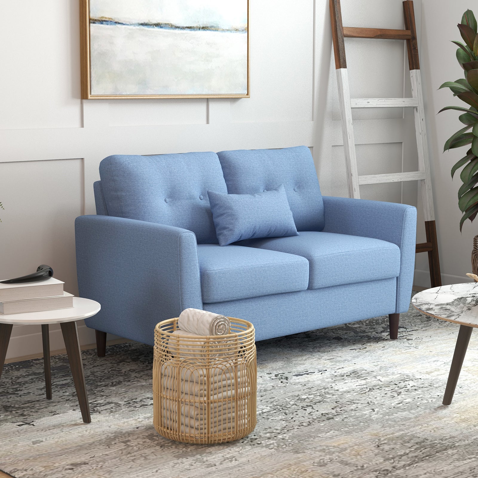 Modern Chic Loveseat With Armrest Spring Padding Home Office | One Size | Blue