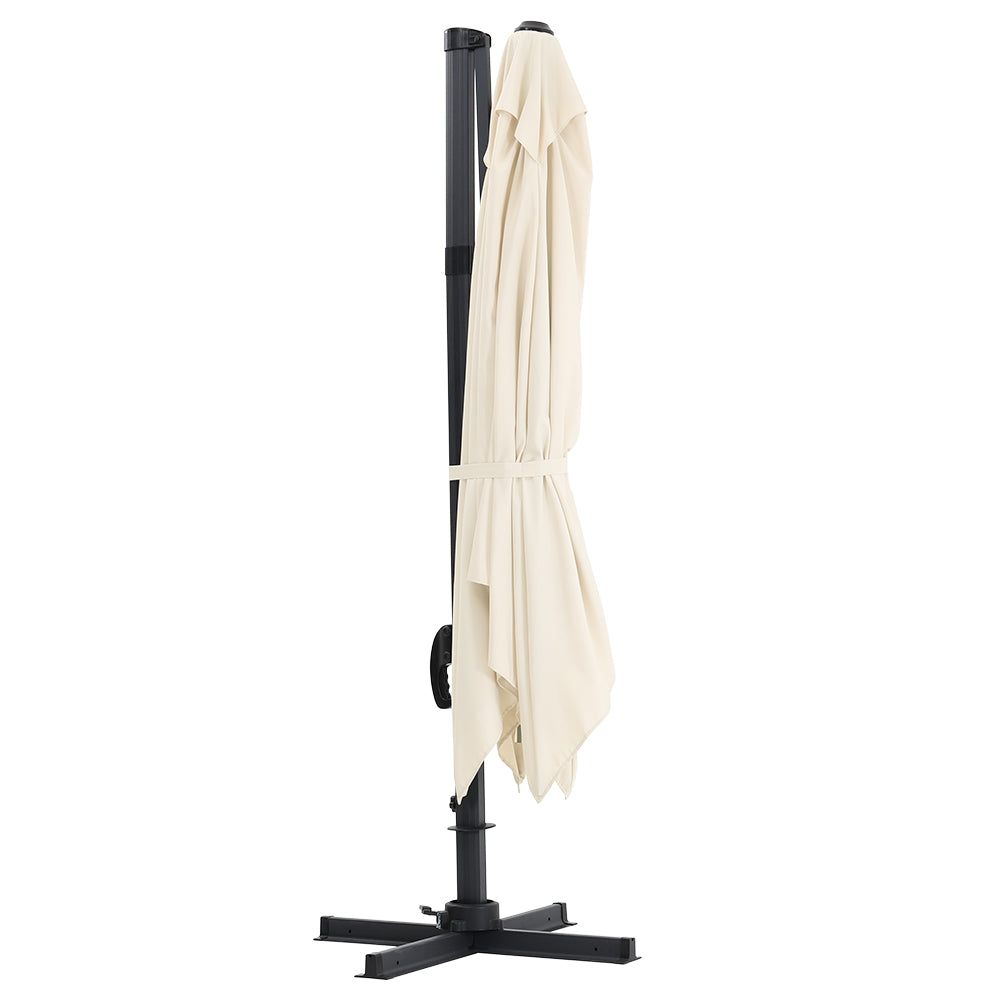 Large Square Patio Parasol With Durable Polyester Canopy, Pa Waterproof Coating, Adjustable Height, 360° Foot Pedal Rotation With Cross Base & Round Base | One Size | Beige