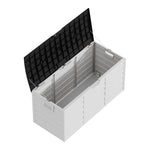290l Large Waterproof Outdoor & Indoor Storage Box With Wheels – Flip-top Lid, Wood-grain Effect, Ventilated Plastic Container | Black & White
