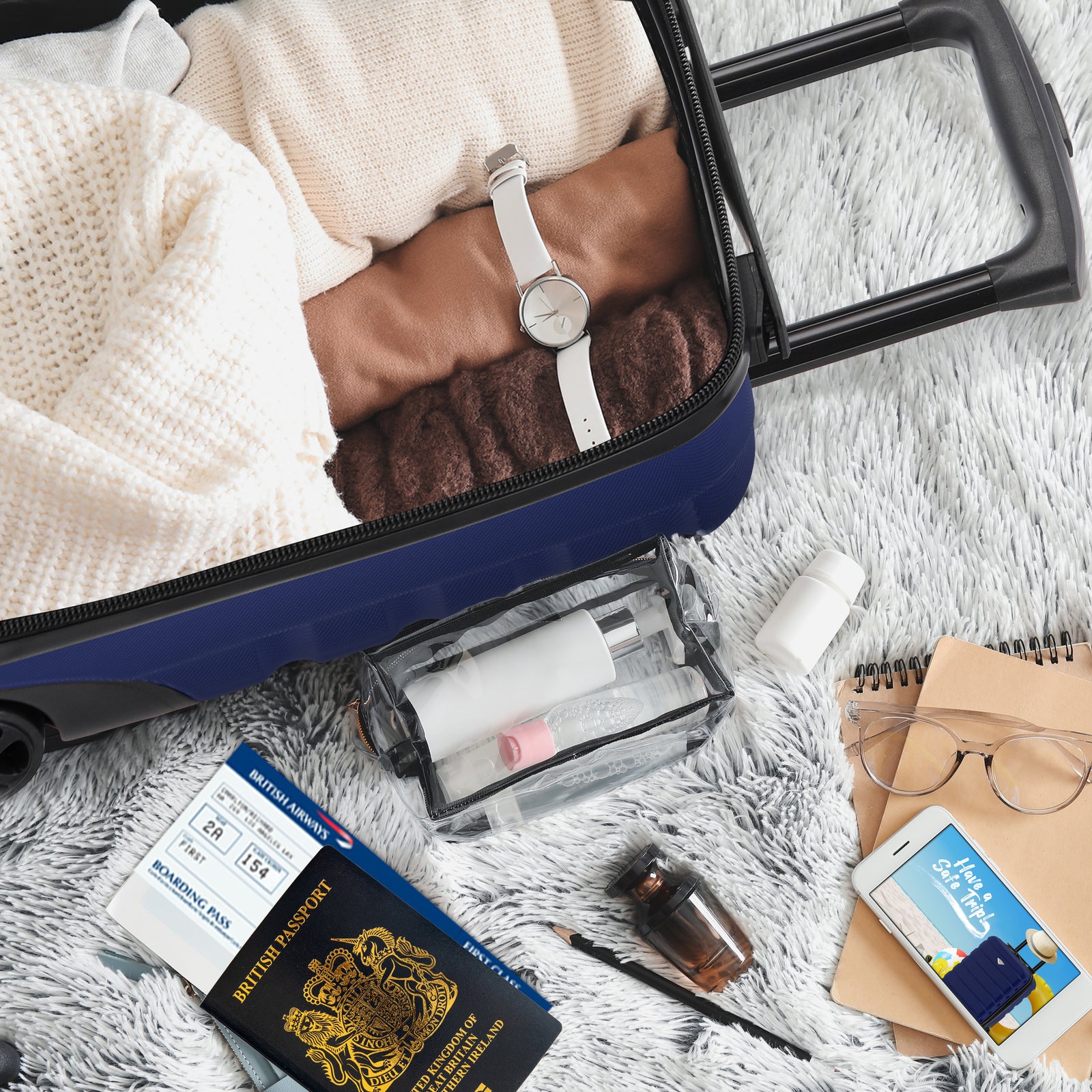 45x36x20cm Cabin Carry On Luggage with Medium Case and Large Size Check-in Hold Suitcase | Cabin | Navy Blue
