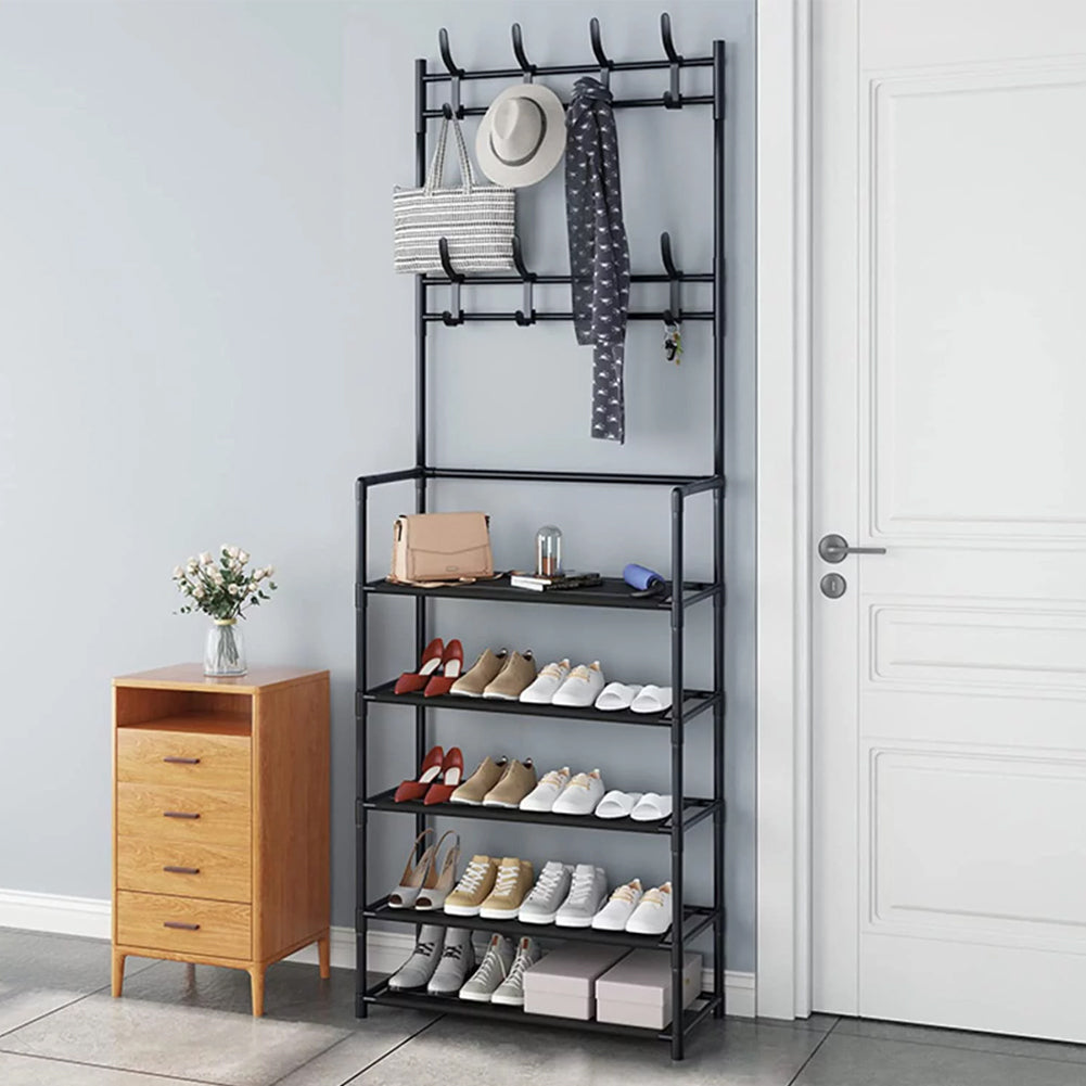 Entryway 5 Tier Shoe Rack With Coat Hanger